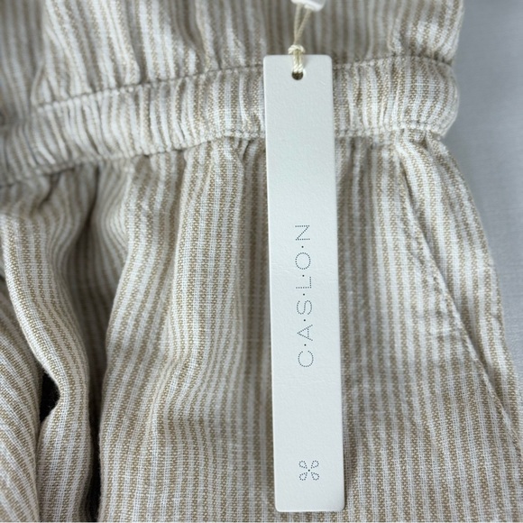 NWT Caslon Stripe Long Sleeve Linen Blend Romper Tan Safari - White Leah Stripe - Picture 11 of 12